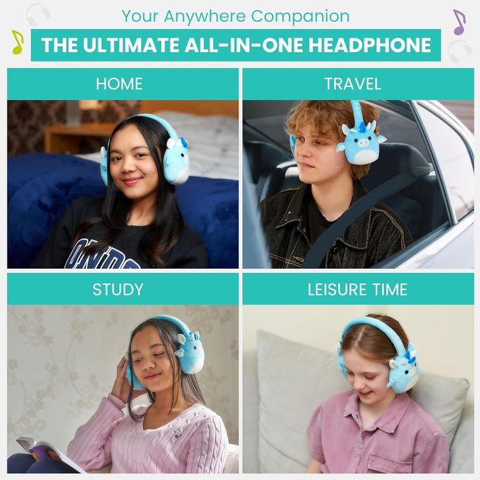 Squishmallows Tatiana The Dragon Plush Bluetooth Headphones With Built-in Microphone To Make And Receive Calls. 10 Meter Bluetooth Range, Volume Control, Soft Plush Cushions And Adjustable Headband.