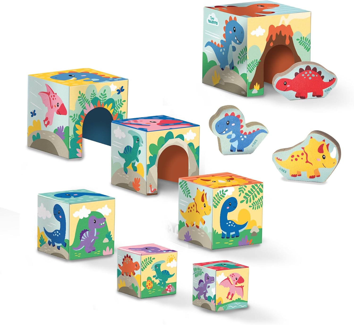 SES Creative Stacking blocks tower with dino figures