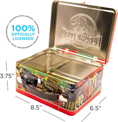 AQUARIUS Jurassic Park Fun Box - Sturdy Tin Storage Box with Plastic Handle & Embossed Front Cover - Officially Licensed Jurassic Park Merchandise & Collectible Gift (48289)