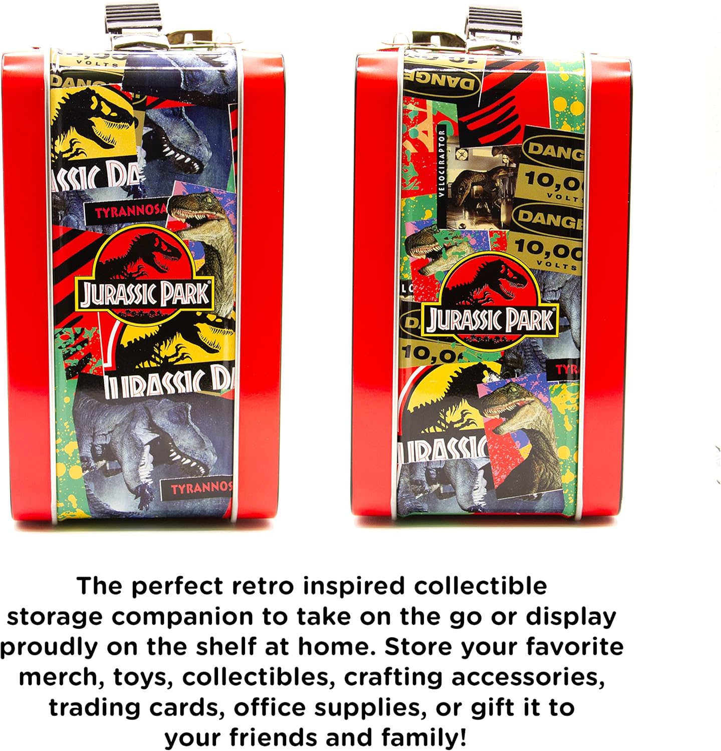 AQUARIUS Jurassic Park Fun Box - Sturdy Tin Storage Box with Plastic Handle & Embossed Front Cover - Officially Licensed Jurassic Park Merchandise & Collectible Gift (48289)