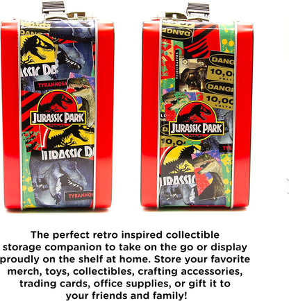 AQUARIUS Jurassic Park Fun Box - Sturdy Tin Storage Box with Plastic Handle & Embossed Front Cover - Officially Licensed Jurassic Park Merchandise & Collectible Gift (48289)