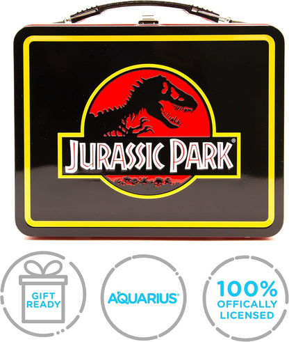 AQUARIUS Jurassic Park Fun Box - Sturdy Tin Storage Box with Plastic Handle & Embossed Front Cover - Officially Licensed Jurassic Park Merchandise & Collectible Gift (48289)