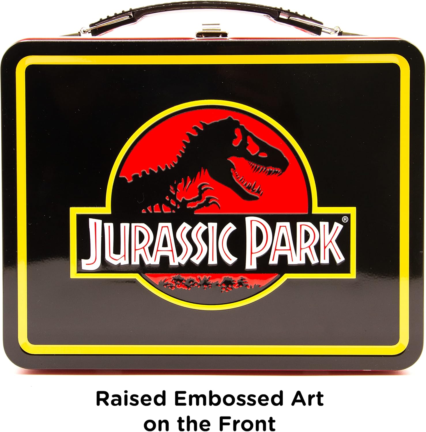 AQUARIUS Jurassic Park Fun Box - Sturdy Tin Storage Box with Plastic Handle & Embossed Front Cover - Officially Licensed Jurassic Park Merchandise & Collectible Gift (48289)