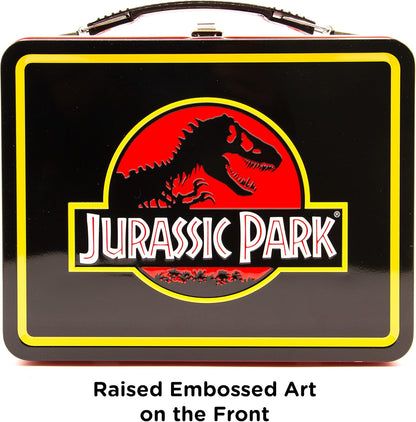 AQUARIUS Jurassic Park Fun Box - Sturdy Tin Storage Box with Plastic Handle & Embossed Front Cover - Officially Licensed Jurassic Park Merchandise & Collectible Gift (48289)
