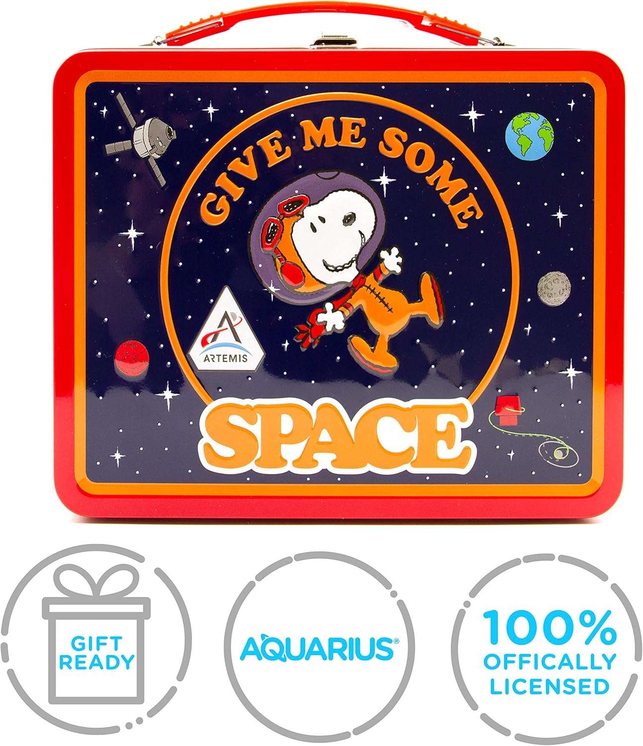 AQUARIUS Peanuts Artemis Fun Box - Sturdy Tin Storage Box with Plastic Handle & Embossed Front Cover - Officially Licensed Peanuts Artemis Merchandise & Collectible Gift