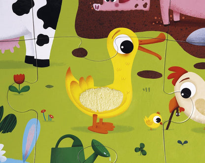 Janod - Puzle táctil infantil 20 piezas, Animales de Granja - 7 Texturizadas - Juego Educativo y Sensorial - Tacto, Motricidad Fina y Concentración - Desde 2 años, J02772