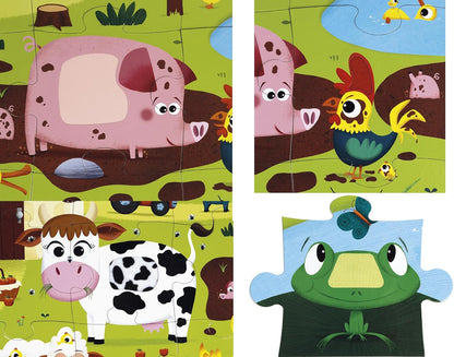 Janod - Puzle táctil infantil 20 piezas, Animales de Granja - 7 Texturizadas - Juego Educativo y Sensorial - Tacto, Motricidad Fina y Concentración - Desde 2 años, J02772