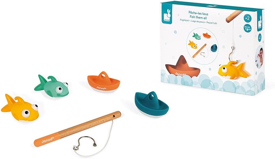 Janod - Fishing Game - 2 Squirters Included - Early Years Bath Toy - Suitable for Ages 2 and Up, J04715