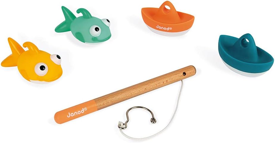 Janod - Fishing Game - 2 Squirters Included - Early Years Bath Toy - Suitable for Ages 2 and Up, J04715