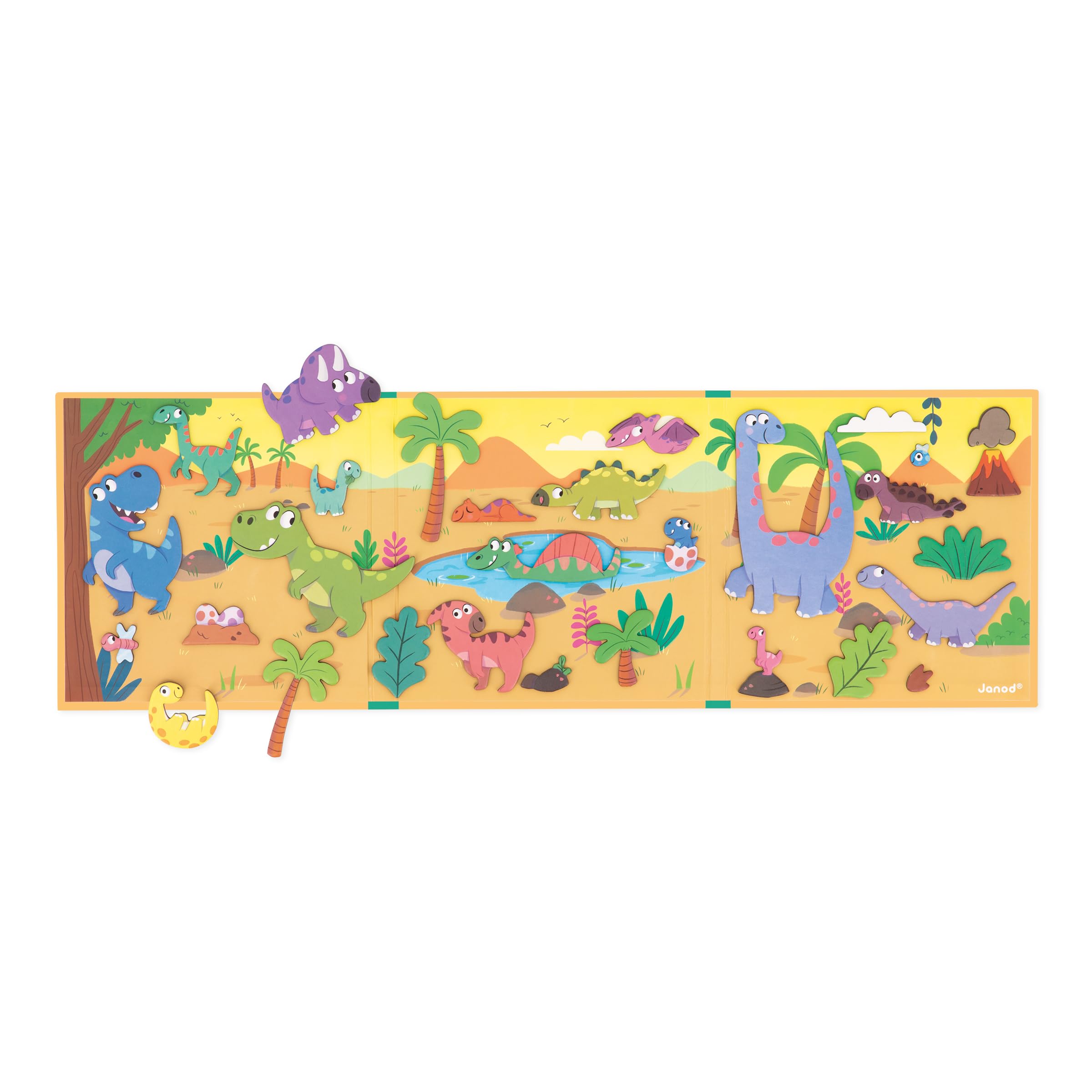 Janod - Magnéti'Stories Dinosaurier - Magnetisches Lernspiel 30 Magnete - Kinderspielzeug aus FSC-Pappe - Fördert Vorstellungskraft und Feinmotorik - Ab 3 Jahre, J05450