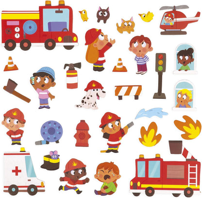 Janod - Magnéti'Stories Feuerwehr - Magnetisches Lernspiel 30 Magnete - Kinderspielzeug aus FSC-Pappe - Fördert Vorstellungskraft und Handgeschicklichkeit - Ab 3 Jahre, J05453