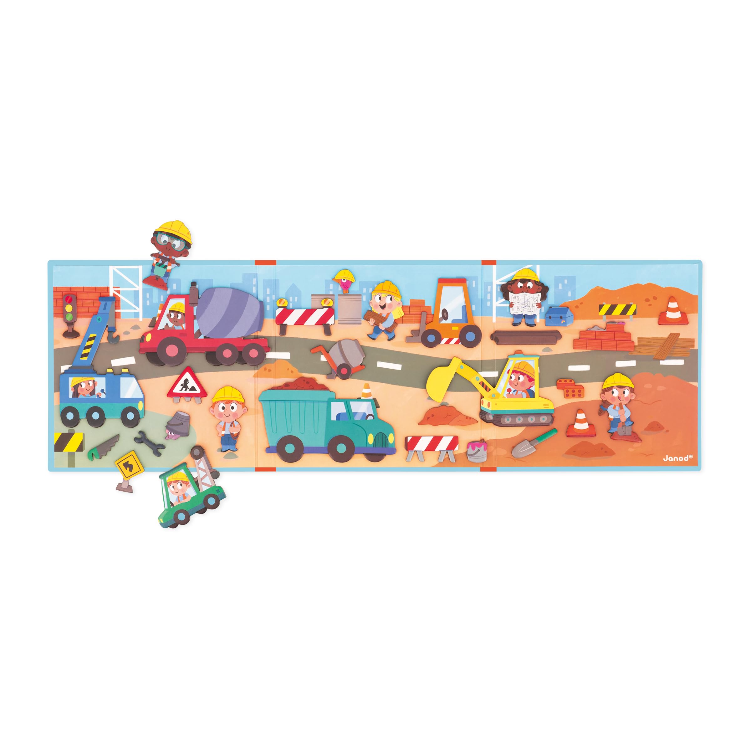 Janod - Magnéti'Stories Die Baustelle - Magnetisches Lernspiel 30 Magnete - Kinderspielzeug aus FSC-Pappe - Fördert Vorstellungskraft und Feinmotorik - Ab 3 Jahre, J05454