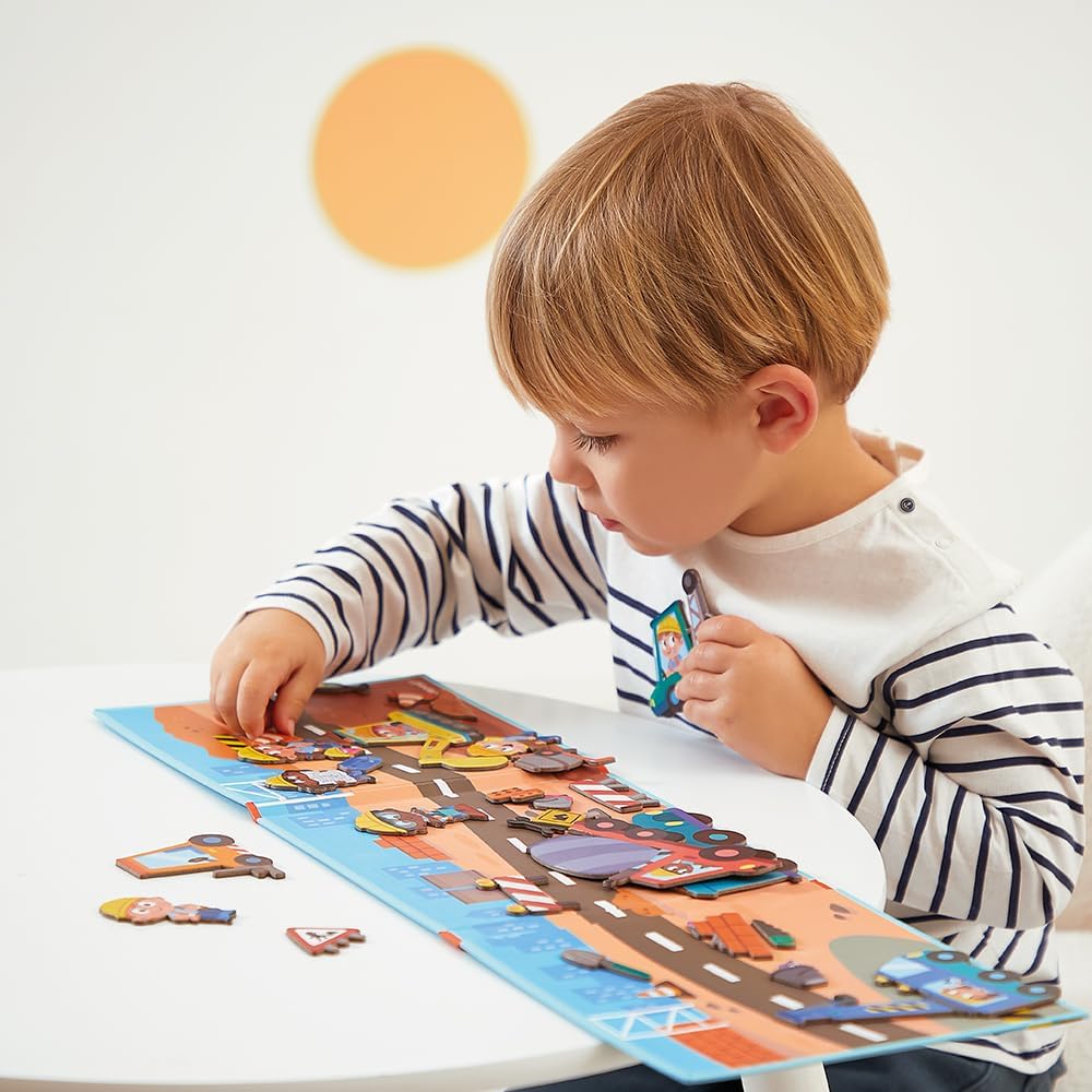 Janod - Magnéti'Stories Die Baustelle - Magnetisches Lernspiel 30 Magnete - Kinderspielzeug aus FSC-Pappe - Fördert Vorstellungskraft und Feinmotorik - Ab 3 Jahre, J05454