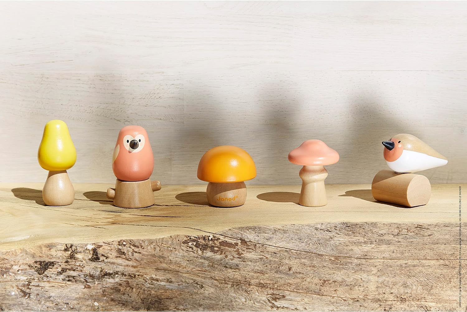 Janod 2 Vögel und 3 Pilze zum Schrauben-Lernspielzeug und Frühförderung-Spielzeug aus FSC-Holz-WWF-Partnerschaft-Ab 18 Monate, J08643, Mehrfarbig, one size