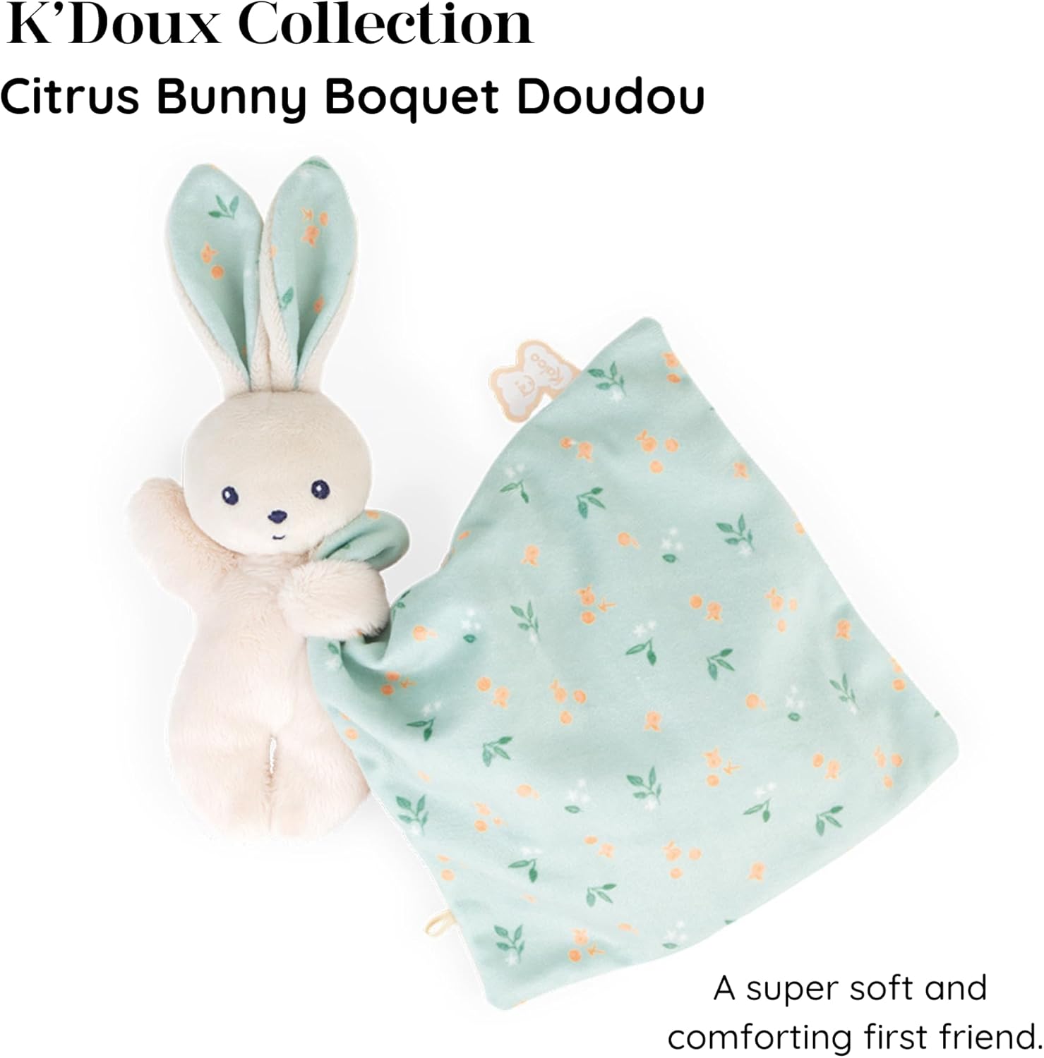 Kaloo - Carré Douceur - Citrus Bouquet Rabbit Comforter - Square: 7.1" x 7.1" / 18 x 18 cm - Babies’ Soft Toy - Ultra-Soft Materials - Gift Box - K972001