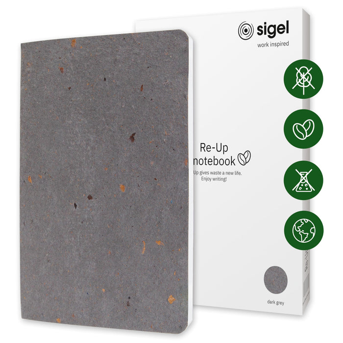 SIGEL RU105 Notebook Re-Up, Lined, 100 g/m², Approx. A5, Dark Grey, softcover, 100 Pages, Sustainable