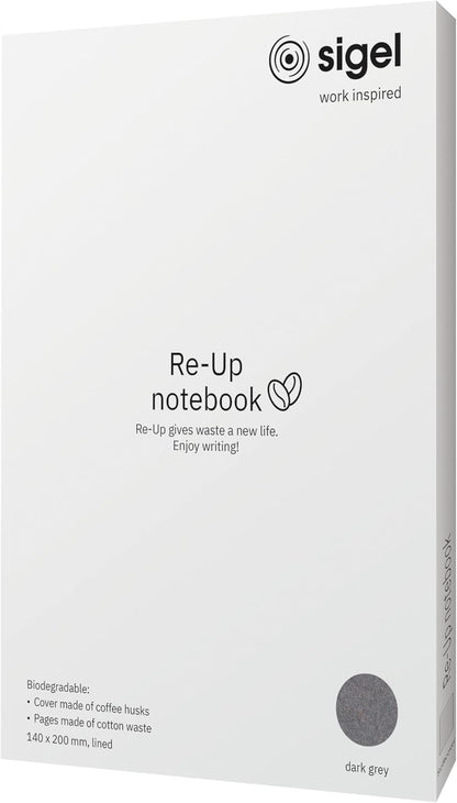 SIGEL RU105 Notebook Re-Up, Lined, 100 g/m², Approx. A5, Dark Grey, softcover, 100 Pages, Sustainable