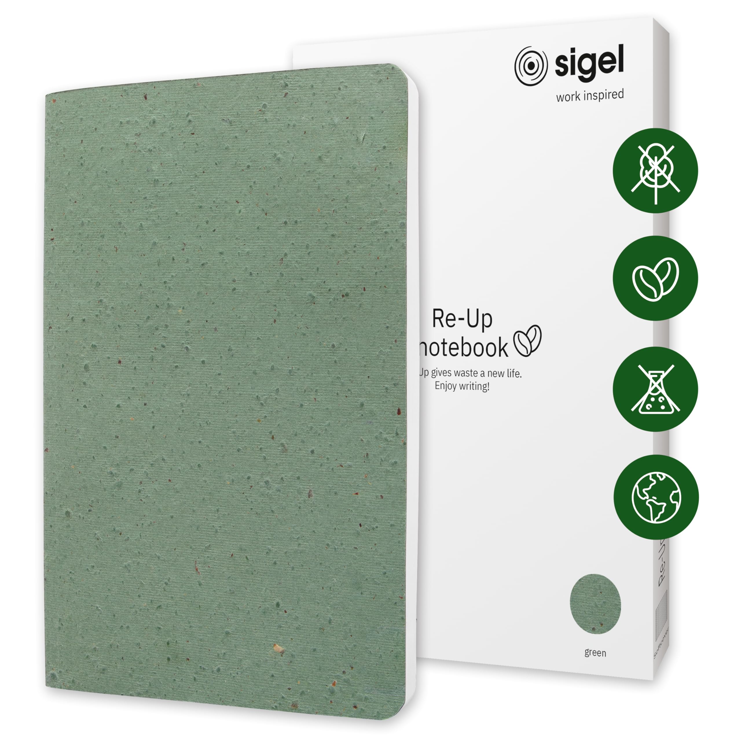SIGEL RU103 Notebook Re-Up, lined, 100 g/m², approx. A5, green, softcover, 100 pages, sustainable