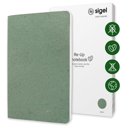 SIGEL RU103 Notebook Re-Up, lined, 100 g/m², approx. A5, green, softcover, 100 pages, sustainable
