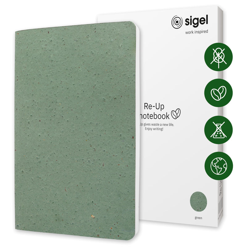SIGEL RU103 Notebook Re-Up, lined, 100 g/m², approx. A5, green, softcover, 100 pages, sustainable