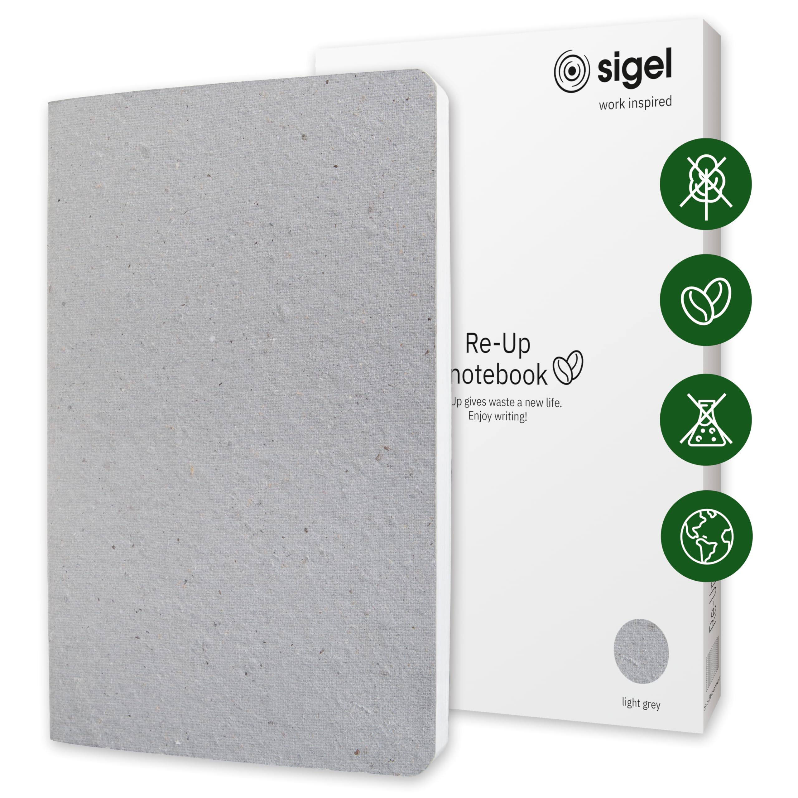 SIGEL RU101 Notebook Re-Up, lined, 100 g/m², approx. A5, light grey, softcover, 100 pages, sustainable