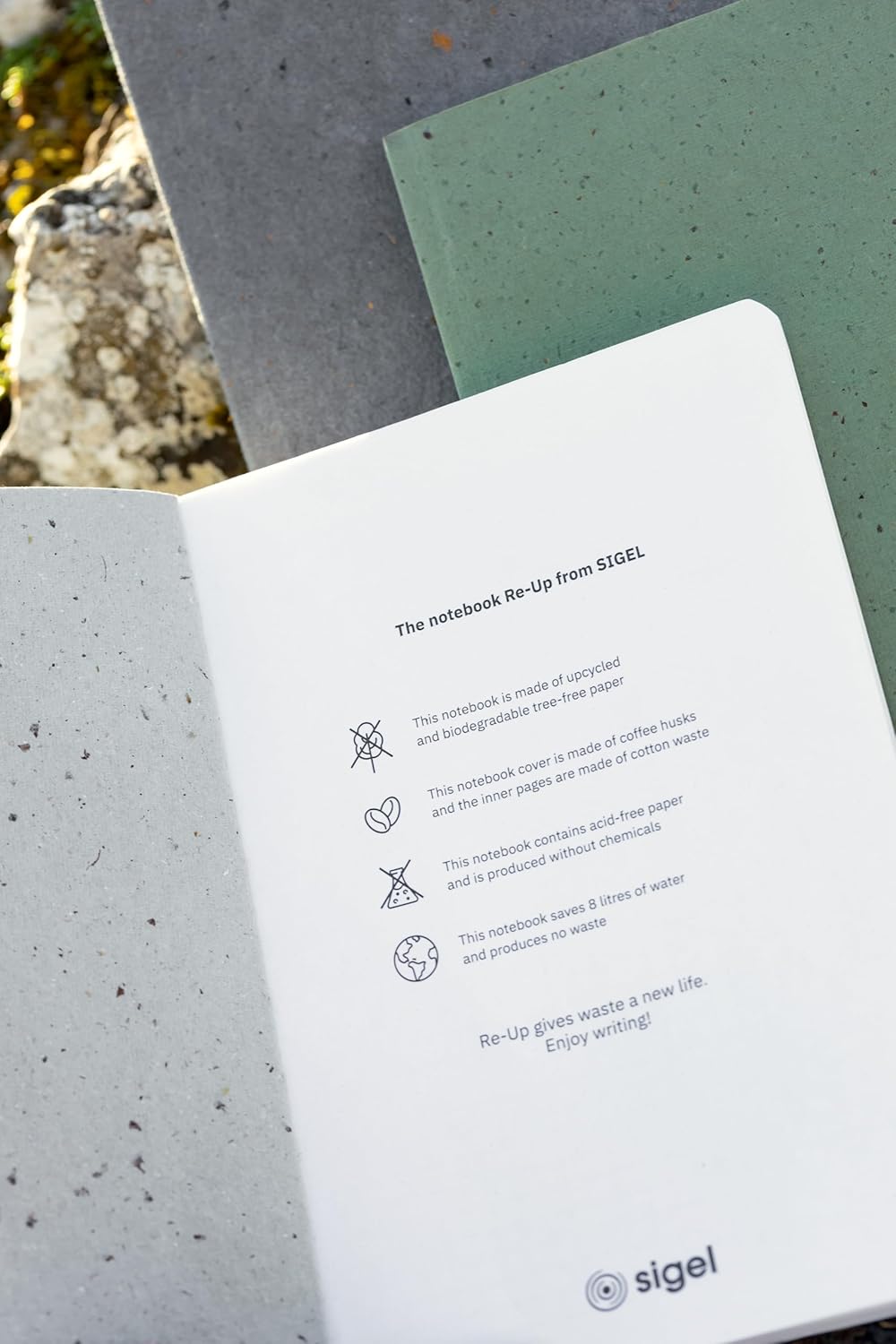 SIGEL RU101 Notebook Re-Up, lined, 100 g/m², approx. A5, light grey, softcover, 100 pages, sustainable