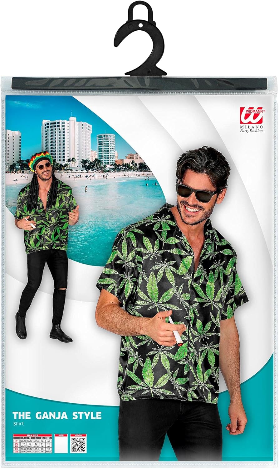Widmann Ganja Style Shirt, Jamaican, Rastaman, Reggae, Carnival, Theme Party Black/Green