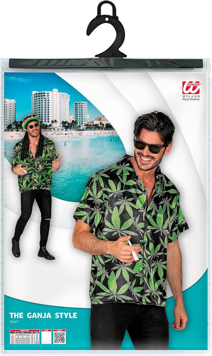 Widmann Ganja Style Shirt, Jamaican, Rastaman, Reggae, Carnival, Theme Party Black/Green