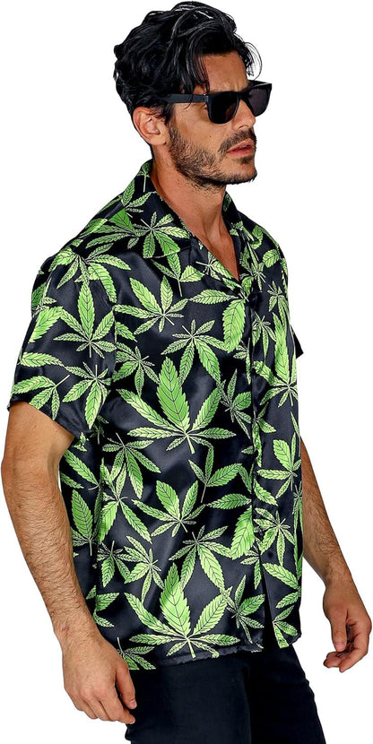 Widmann Ganja Style Shirt, Jamaican, Rastaman, Reggae, Carnival, Theme Party Black/Green