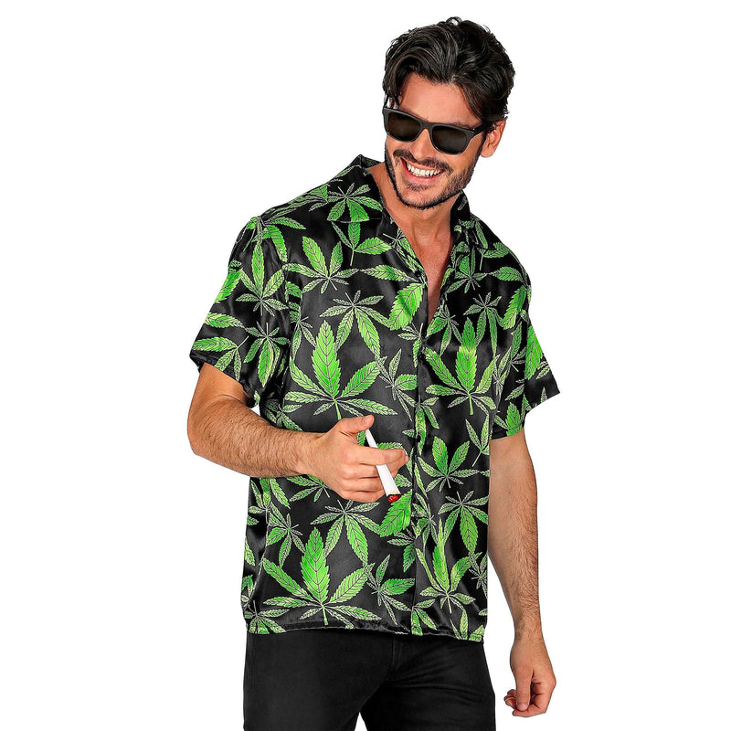 Widmann Ganja Style Shirt, Jamaican, Rastaman, Reggae, Carnival, Theme Party Black/Green