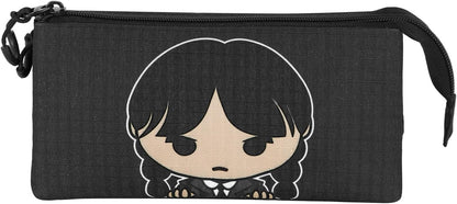 Miércoles Cute-Estuche Portatodo Triple, Gris, 23 x 11 cm