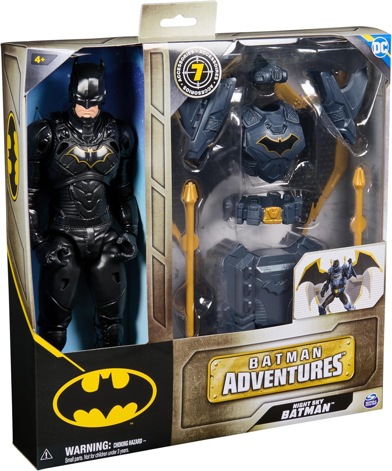 DC Comics Batman Adventures, 30-centimetre Night Sky Batman Action Figure with Expandable Wings, Kids’ Toys for Boys and Girls Aged 3 and Up