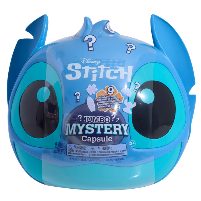 Just Play Disney Giant Stitch pluche dier in een verrassingscapsule, 8 accessoires, figuur 22,9 cm hoog, speelgoed voor kinderen vanaf 3 jaar