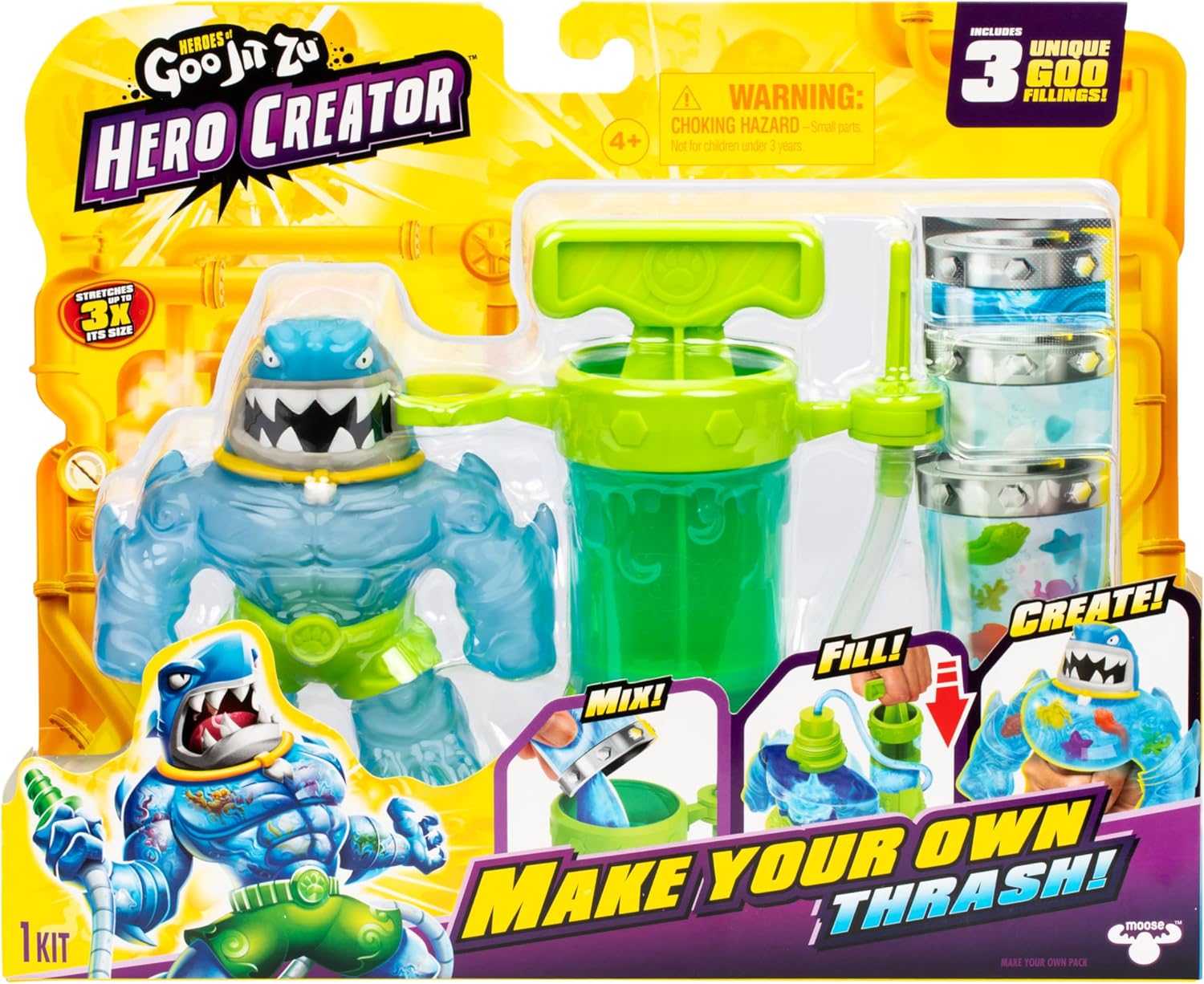 Heroes of Goo Jit Zu Hero Creator Thrash mit 3 einzigartigen GOO-Füllungen, mischen, füllen und erstellen Sie Ihre eigene Dehnbare Actionfigur, Spielen Sie Immer Wieder