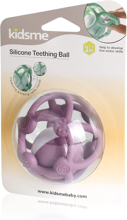 Kidsme SIlicone Teething Ball, for hearing development & motor skill development, for baby girl, from 3 months and above - Plum