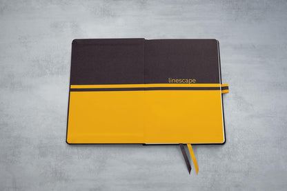 Sigel LS106 Cuaderno de notas, A5, cuadriculado, cubierta rígida - Ideal como diario personal, bullet journal, libro de ideas, cuaderno de escritura - 176 páginas, gris oscuro/amarillo - Linsescape