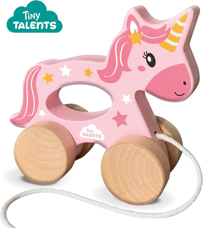 SES Creative 13137 Push and Pull 2 in 1 Wooden Unicorn, Yellow