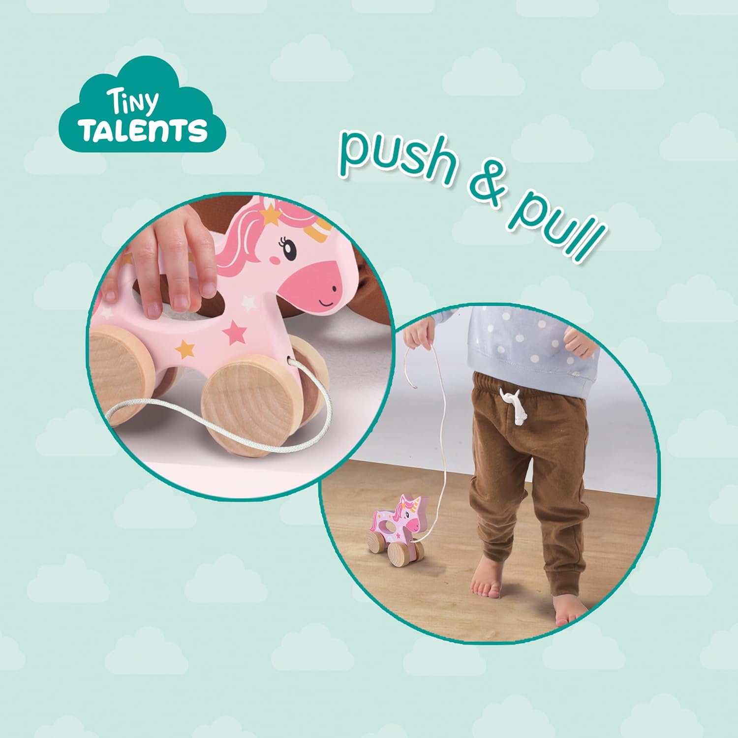 SES Creative 13137 Push and Pull 2 in 1 Wooden Unicorn, Yellow