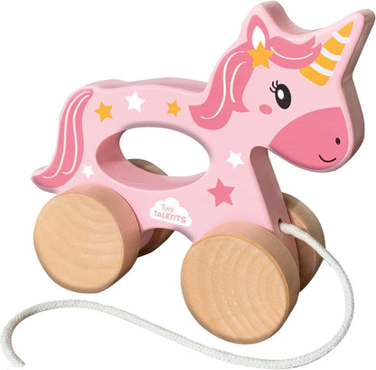 SES Creative 13137 Push and Pull 2 in 1 Wooden Unicorn, Yellow