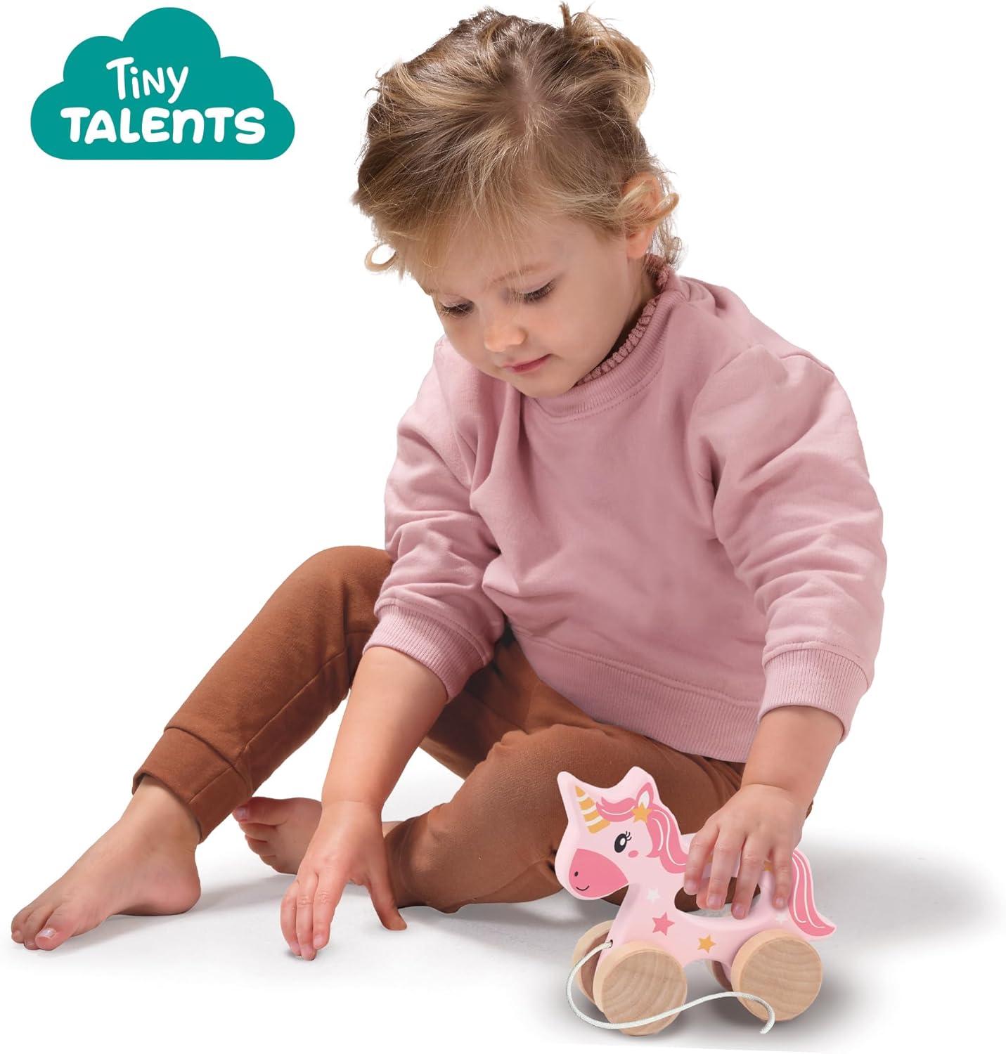 SES Creative 13137 Push and Pull 2 in 1 Wooden Unicorn, Yellow