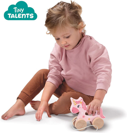 SES Creative 13137 Push and Pull 2 in 1 Wooden Unicorn, Yellow