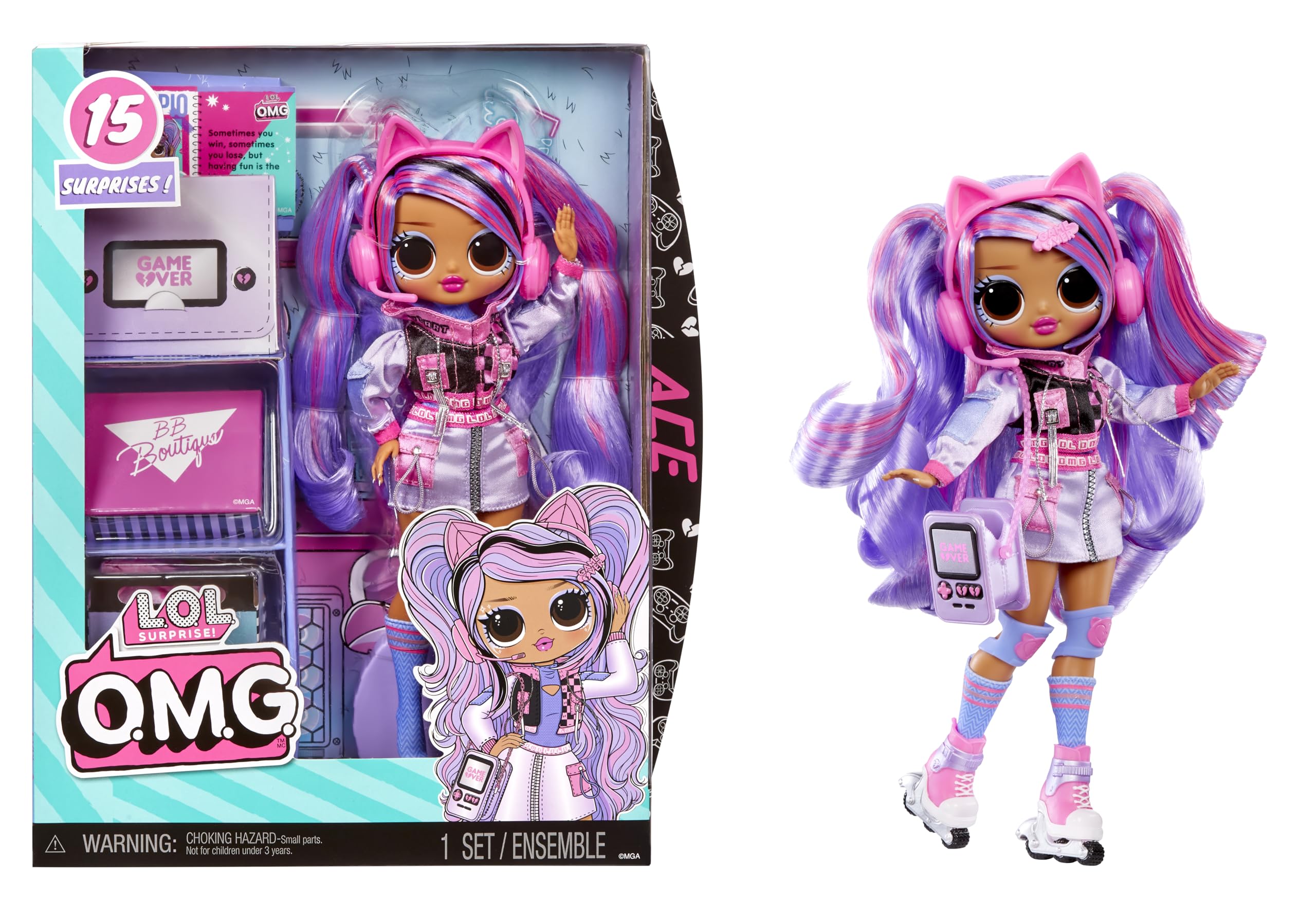 L.O.L. Surprise! OMG Fashion Doll Ace with 15 Surprises - Doll Including Gaming Themed Fashions and Accessories – Great for Kids Ages 4+