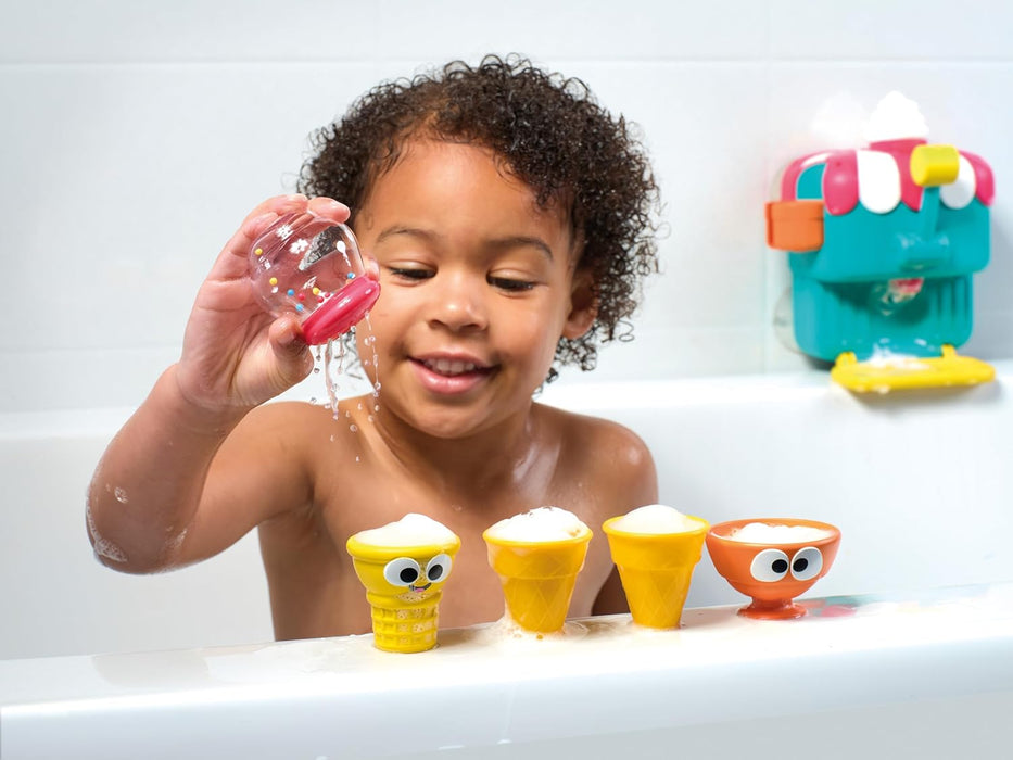 TOMY Toomies Foam Cone Factory Deluxe - Ice Cream Foam Maker Baby Bath Toys - Wall Mounted Bubble Bath Toys for Kids - Pretend Play Water Toys - Toddler and Baby Sensory Toys - Plus 18 Month Old Toys