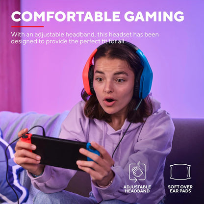 Trust Gaming GXT 416S Zirox Lightweight Gaming Headset for Nintendo Switch Consoles with 50mm Drivers, 3.5 mm Jack, 1.2m Cable, Foldaway Microphone, Over-Ear Wired Headphones, Blue/Red