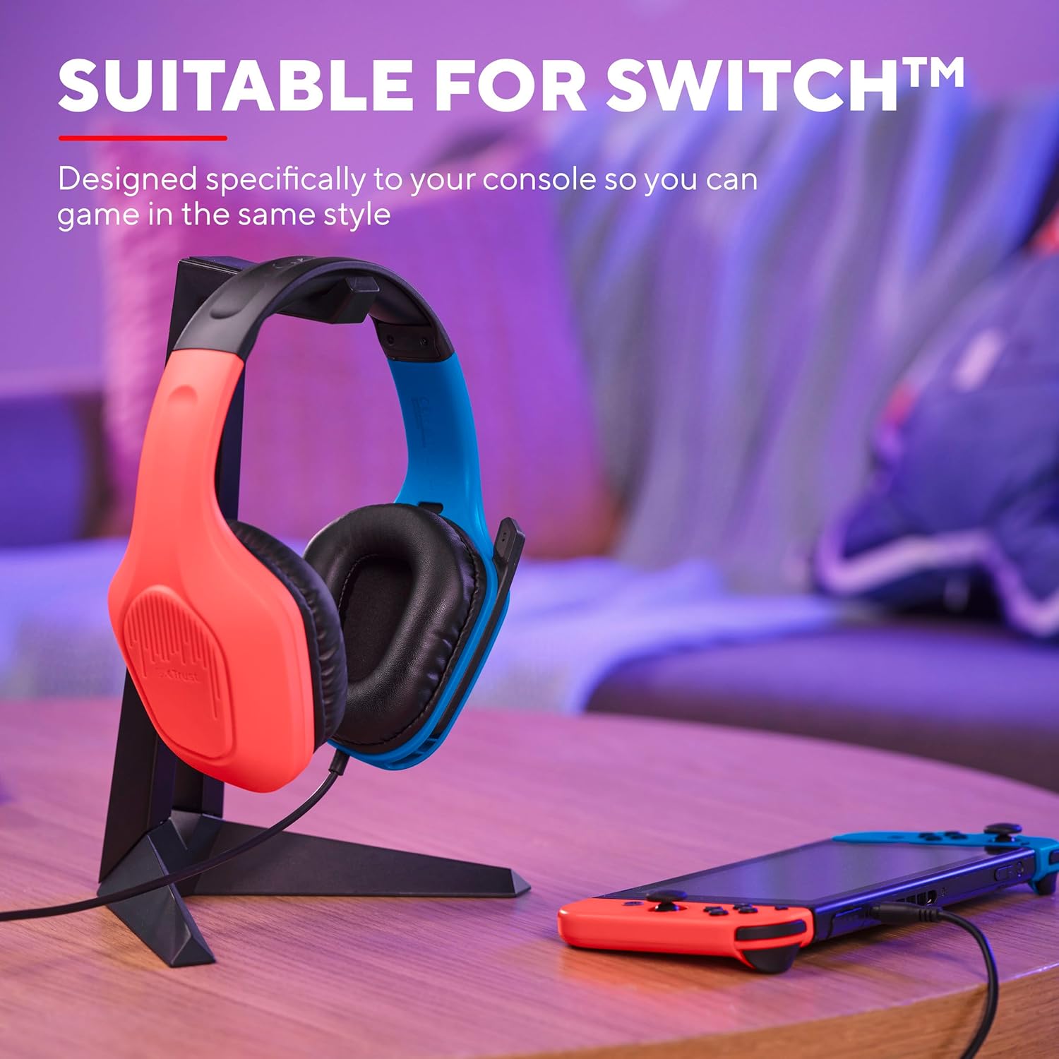 Trust Gaming GXT 416S Zirox Lightweight Gaming Headset for Nintendo Switch Consoles with 50mm Drivers, 3.5 mm Jack, 1.2m Cable, Foldaway Microphone, Over-Ear Wired Headphones, Blue/Red
