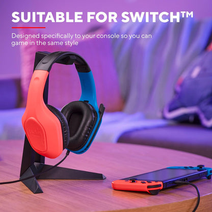 Trust Gaming GXT 416S Zirox Lightweight Gaming Headset for Nintendo Switch Consoles with 50mm Drivers, 3.5 mm Jack, 1.2m Cable, Foldaway Microphone, Over-Ear Wired Headphones, Blue/Red