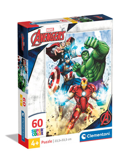 Clementoni- Marvel Avengers Supercolor Avengers-60 Pièces, Enfants 5 Ans, Puzzle Dessin Animé-Fabriqué en Italie, 26193