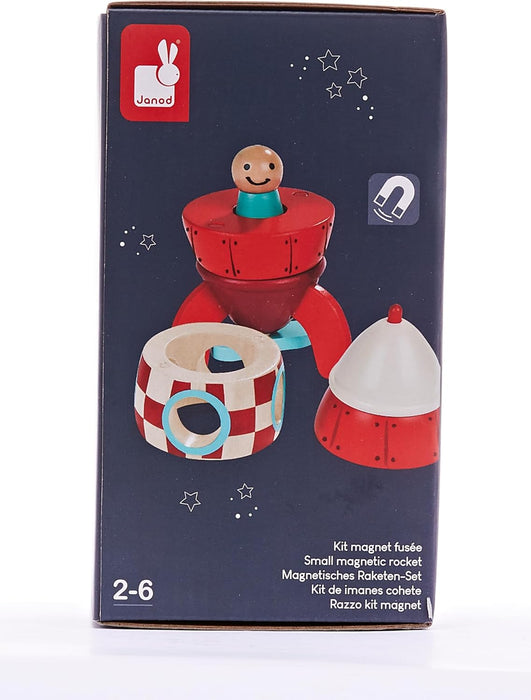 Janod - Magnetisch bouwpakket, houten raket - magnetische raket - houten speelgoed met magnetische bouwstenen - magnetisch model - speelgoed voor kinderen vanaf 2 jaar, J05207