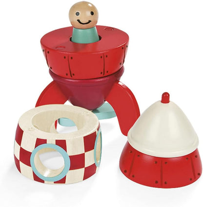 Janod - Magnetisch bouwpakket, houten raket - magnetische raket - houten speelgoed met magnetische bouwstenen - magnetisch model - speelgoed voor kinderen vanaf 2 jaar, J05207