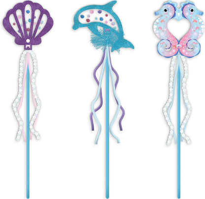 Janod - Magic Ocean - 3 Baguettes Sirène à Créer - Activité Manuelle pour Enfant - Kit de Loisirs Créatifs - avec Rubans,Perles et Sequins - Univers de la Magie - Jeu pour Enfant 3 Ans et + - J09135
